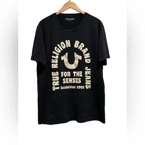 True Religion Men’s Horseshoe Logo T-shirt Men’s Size XXL Black White - Picture 4 of 10